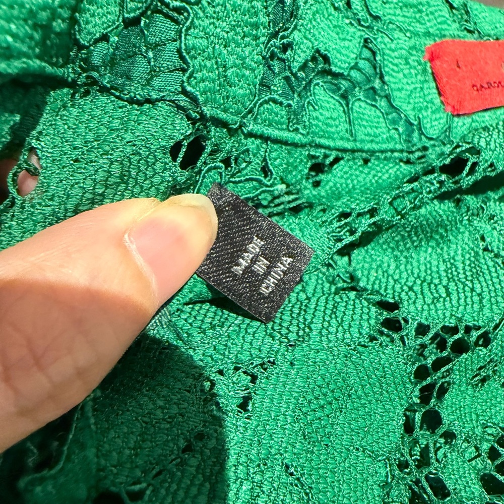 Carolina Herrera Emerald Green Long-Sleeve Lace Shirt Dress - Picture 15 of 16